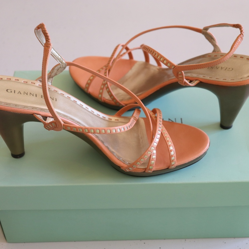 Gianni Bini Sincere Strappy Heels Salmon Gold 8.5